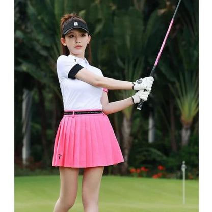 Women High Waist Double Layer Pleated Golf Skirt With Short Tights