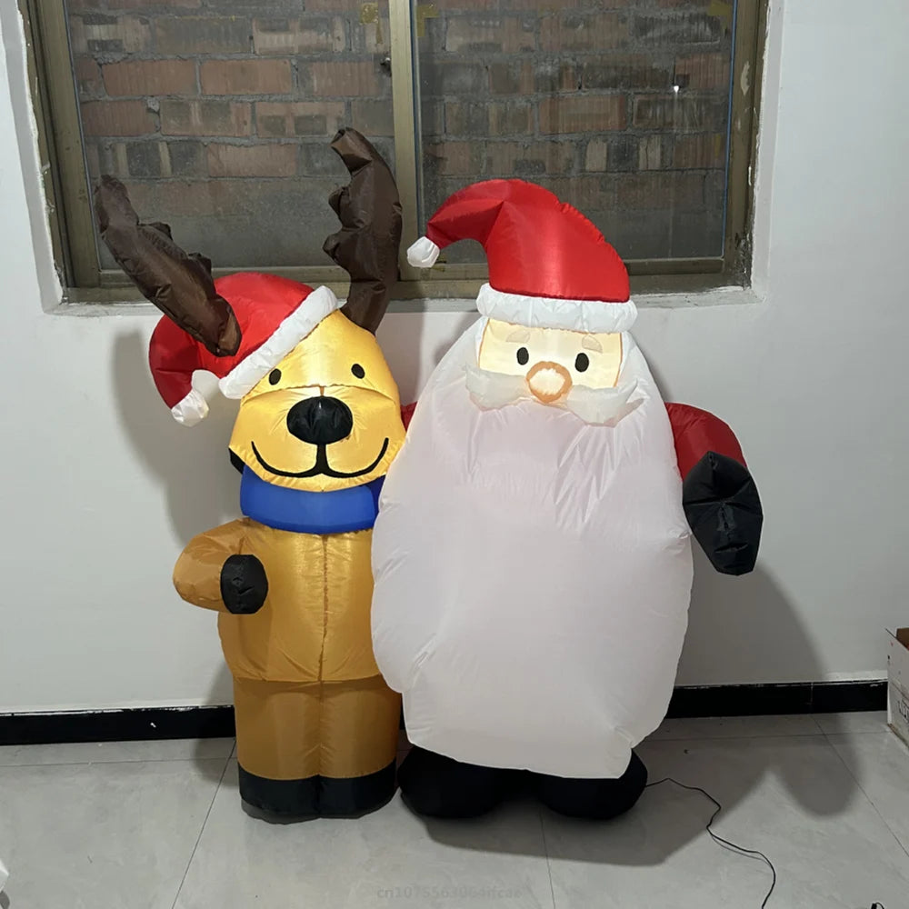 1.5M Inflatable Santa Claus And Deer with LED Lights Inflatable Model Toy Outdoor Decoration Christmas New Year Party Decoration