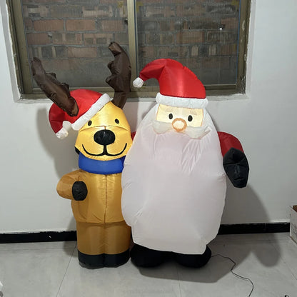 1.5M Inflatable Santa Claus And Deer with LED Lights Inflatable Model Toy Outdoor Decoration Christmas New Year Party Decoration