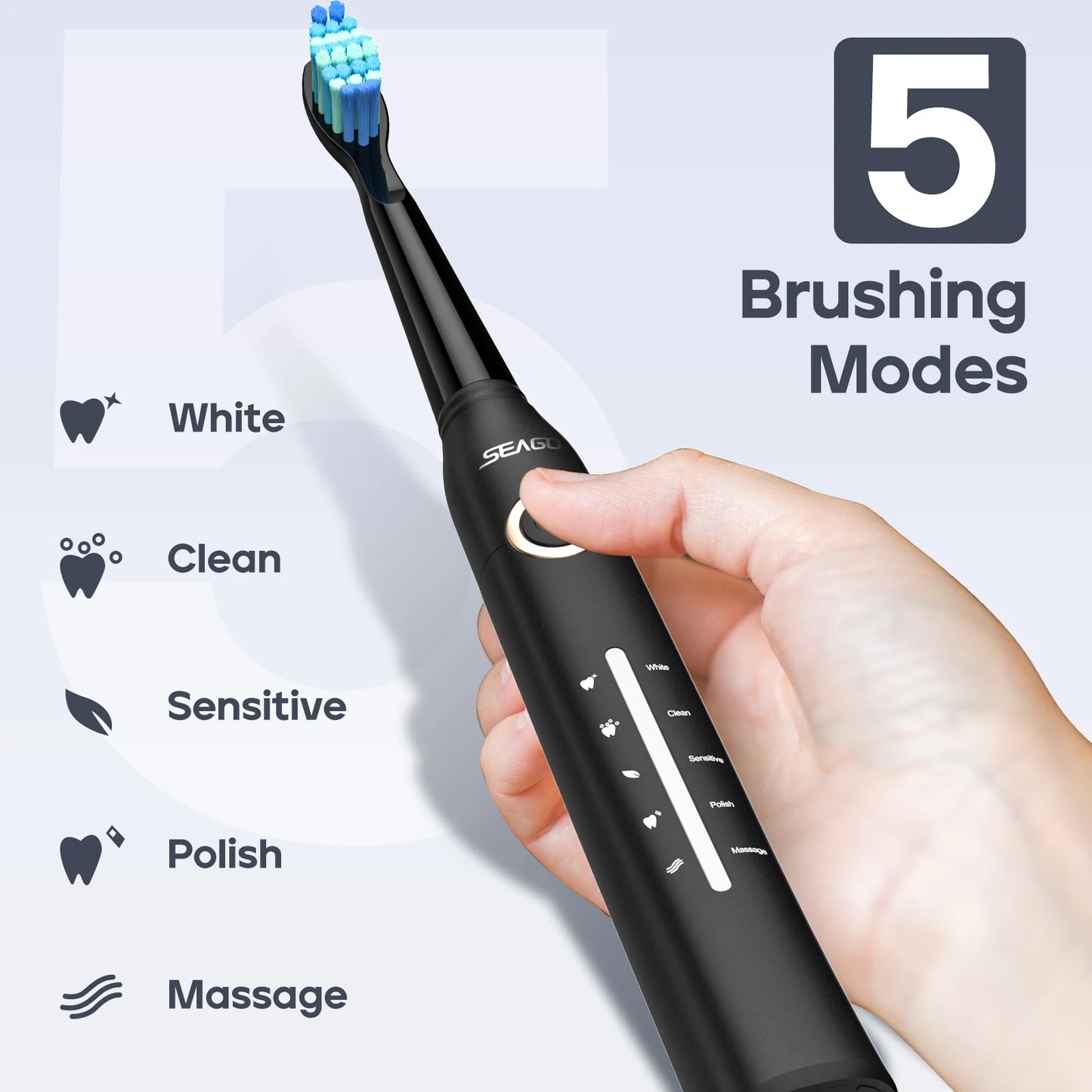 Seago Sonic Electric Toothbrush Tooth brush USB Rechargeable Adult Ultrasonic Teeth Cleaning 10 Replacement Toothbrush Heads