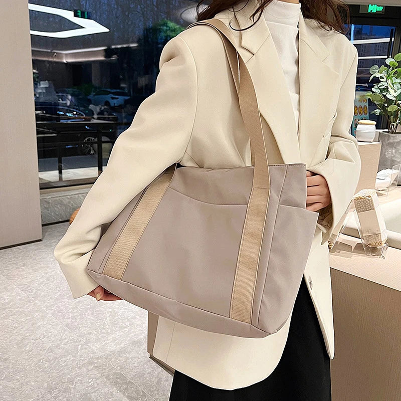 Large Capacity Nylon Tote Bags for Work Commuting Carrying Bag College Style Student Outfit Book Shoulder Bag