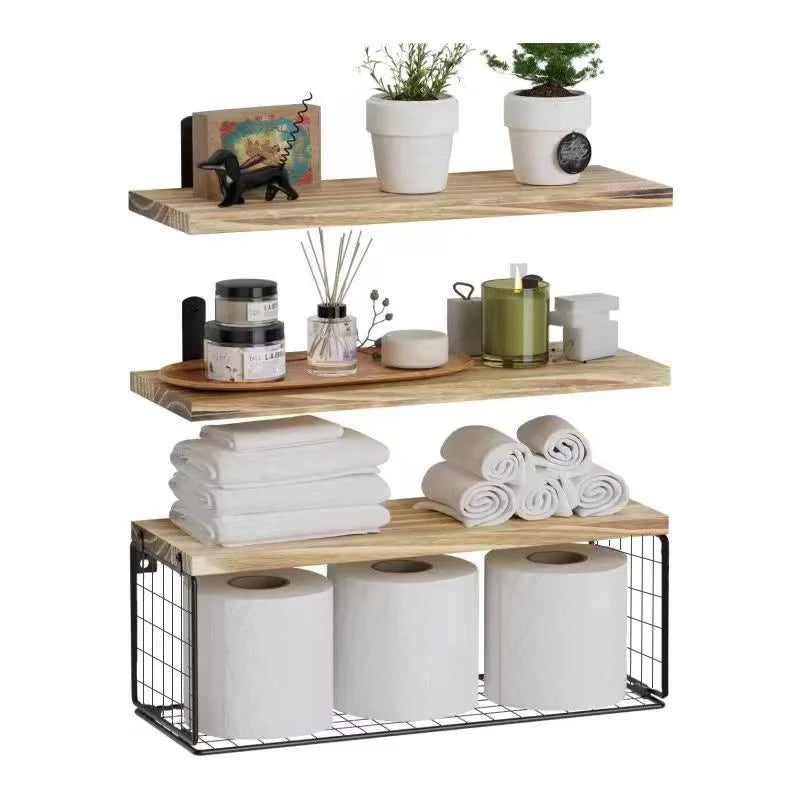 Wall Mounted Floating Shelves 3 Set Wood Bathroom Shelves Farmhouse Floating Shelf Bathroom Accessories for Bedroom