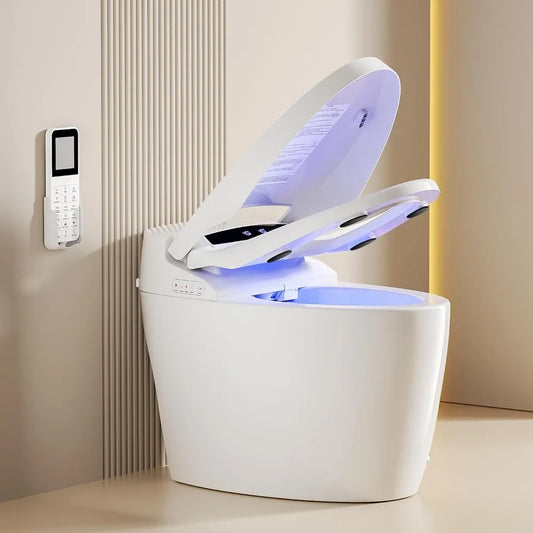 Smart Toilet, Tankless Toilet with Warm Water Sprayer and Dryer,Heated Bidet Seat, One Piece Bidet Toilet with LED Display