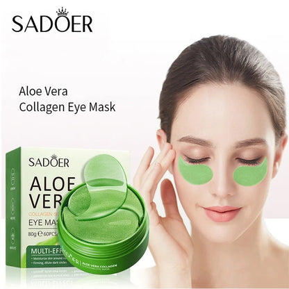 60PCS=30 Pairs Aloe Vera Eye Mask Moisturizing Collagen Hyaluronic Acid Gel Eye Patches Smoothing Repairing Eye Skin Care