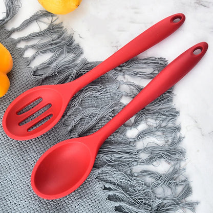 Long Handle Silicone Soup Ladle Colander Kitchen Salad Mixing Spoon Children Tablespoons Rice Porridge Scoop Cooking Utensils