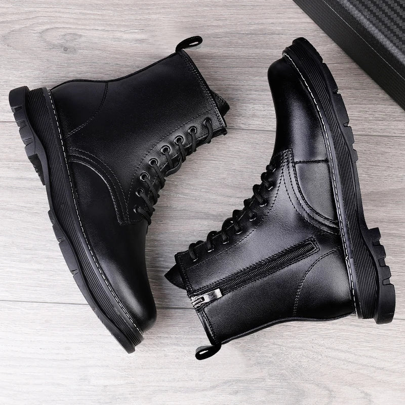 Leather High Top Boots Height Increase 2.3"