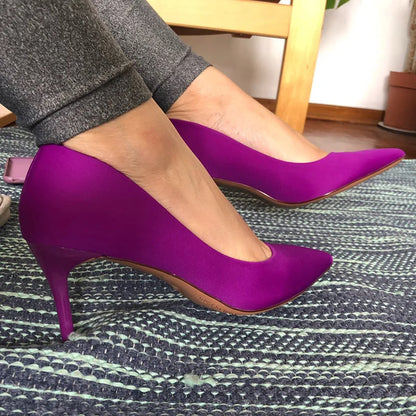 Women 7.5cm 10.5cm High Heels Scarpins Silk Satin Pumps Lady Quality Green Purple Fetish Wedding Bridal Mid Low Heels Prom Shoes