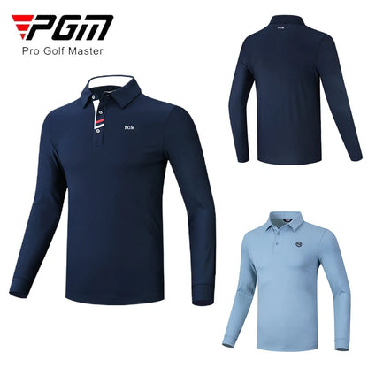 PGM Spring Autumn Men Golf Shirt Male Warm Long Sleeve Sports Tops Elastic Turn Down Collar T-shirt Casual Business Uniform