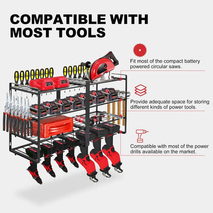 Power Tool Organizer Wall Mount 4 Layer Garage Storage Rack for Drill Screwdriver