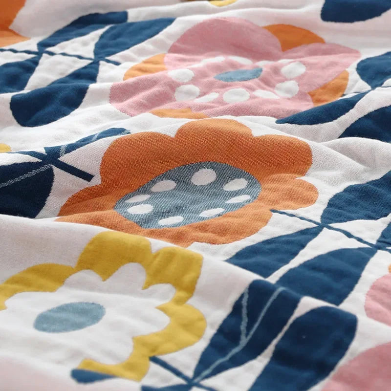 Japanese cotton blankets and throws gauze flowers sofa towel summer air conditioning blanket soft Leisure bedspread boho sheets