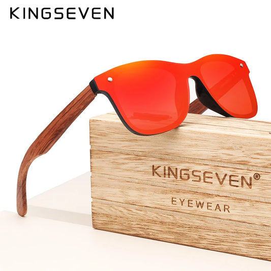 KINGSEVEN Polarized UV400 Sunglasses For Men Brand Wooden Vintage Mirror Lens Glasses Square Frame Women Eye Protection Eyewear