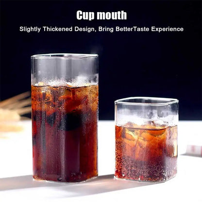 Square Glass Cup Coffee Mug Heat-Resistant Water Cups Wine Glass Transparent Tea Mug Cup for Drinking Milk Beertea Juice Dessert