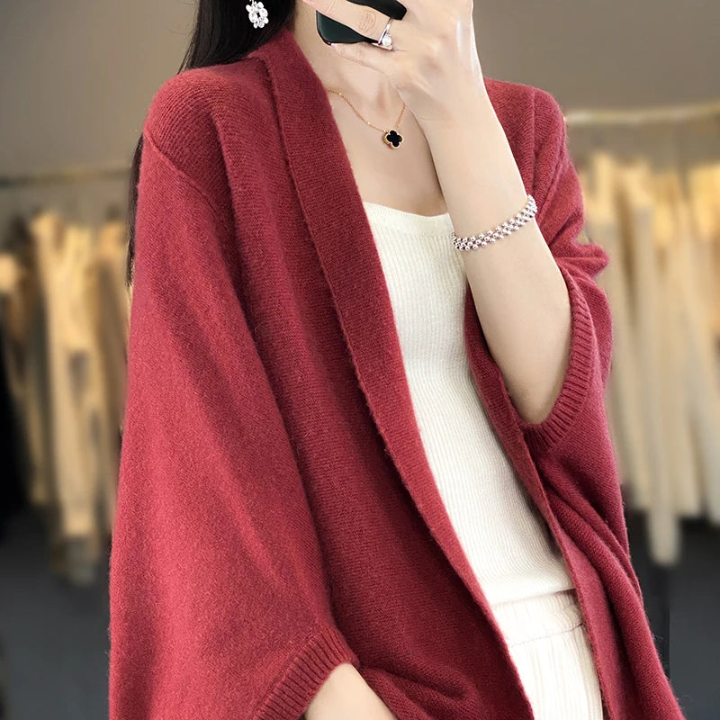 Autumn And Winter Loose Womens Clothing 100% Wool Cardigans Warm Soft Long Sleeve Female Sweaters Fashion Shawl