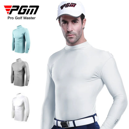 PGM Mens Golf Sun Protection Shirt Underwear Long Sleeve Summer Sun UV Protection Ice Silk T-Shirts Cooling Golf Apparel For Men