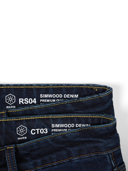 SIMWOOD 2024 Autumn New 13oz Tiny THERMOLITE Fabric Jeans Men Plus Size High Quality Denim Trousers