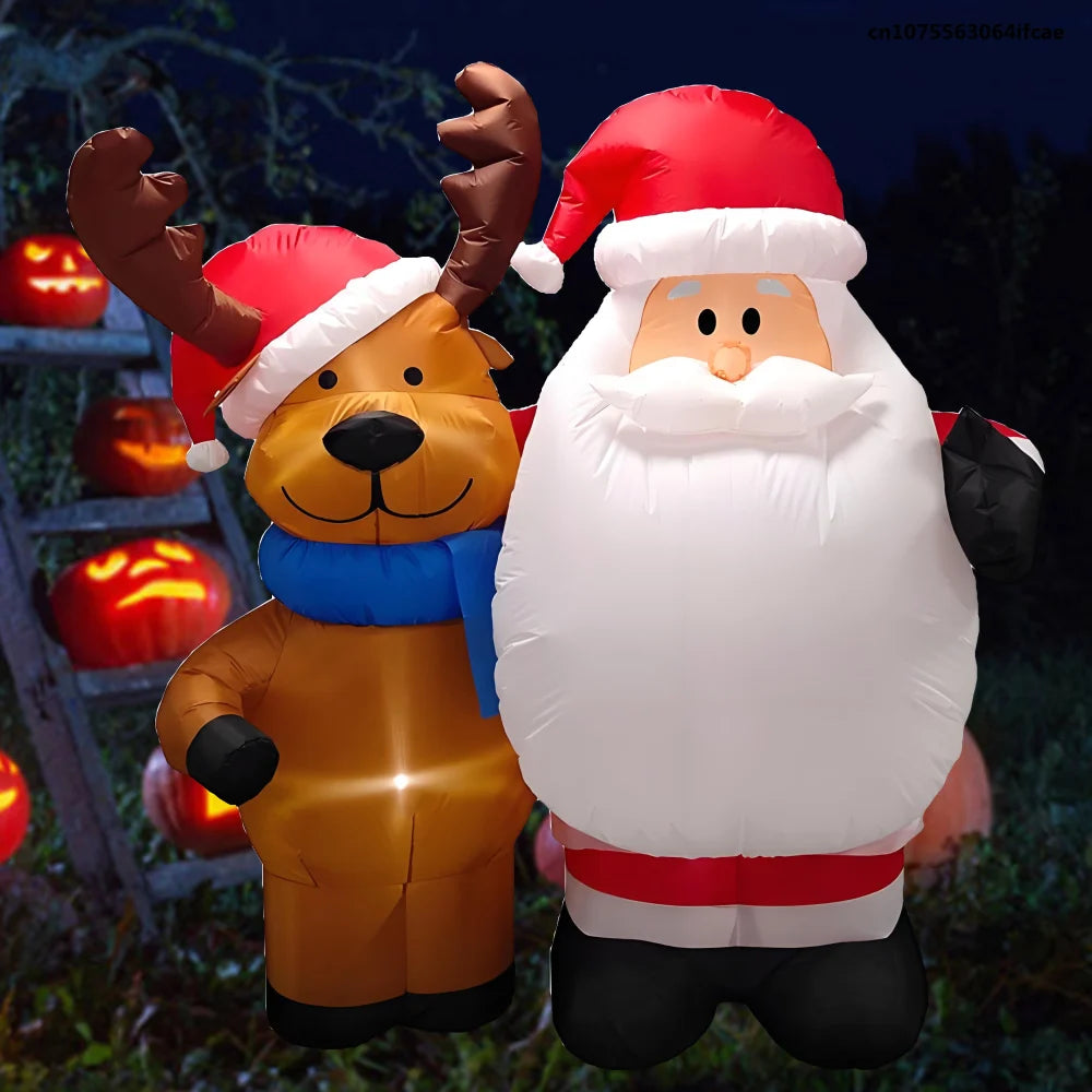 1.5M Inflatable Santa Claus And Deer with LED Lights Inflatable Model Toy Outdoor Decoration Christmas New Year Party Decoration