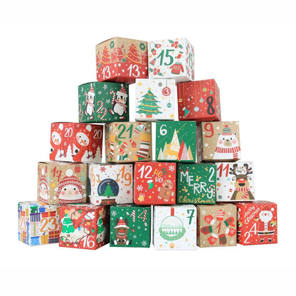 24PCS 1-24 Christmas Advent Calendar Gift Box Kids Xmas New Year Candy Cookies Wrapping Paper Box Christmas Gift Box Home Decor