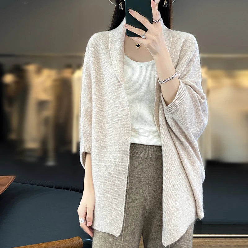 Autumn And Winter Loose Womens Clothing 100% Wool Cardigans Warm Soft Long Sleeve Female Sweaters Fashion Shawl