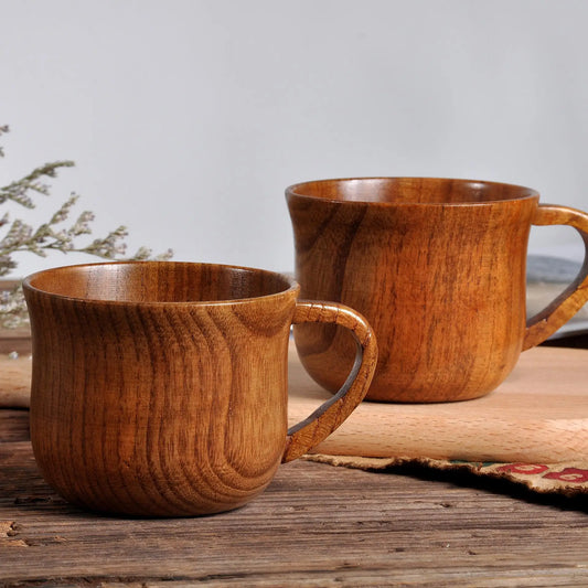 Wooden Big Belly Mug Cup with Handle Handmade Natural Wood Beer Tea Coffee Milk Water Cup Japanese Drinkware Kitchen Bar