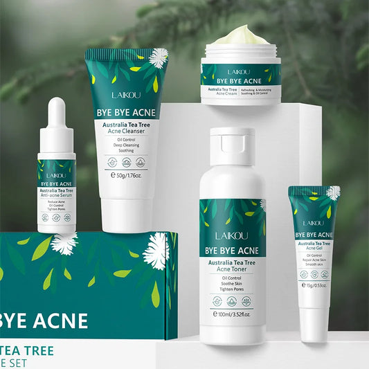 Tea Tree Skin Care Kit Face Cream Cleanser Oil Control Toner Remove Blackhead Smoothing gel Tea Tree Essences Skincare Set