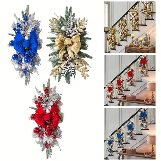 Christmas Wreath Christmas Front Door Window Stairs Wreaths Stairway Swag Trim Artificial Berry Pine Cones Wreath Christmas Deco