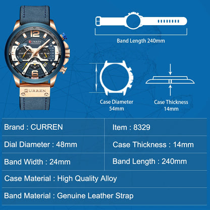 CURREN Casual Sport Watches for Men Top Brand Luxury Military Leather Wrist Watch Man Clock Fashion Chronograph Wristwatch