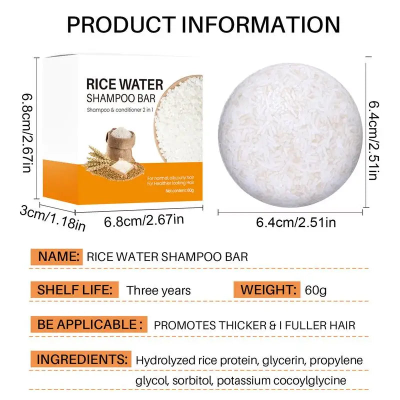 Rice Shampoo Bar Natural Organic Rice Soap for Hair Growth Deep Cleansing Solid Shampoo and Conditioner Bar Oil Control