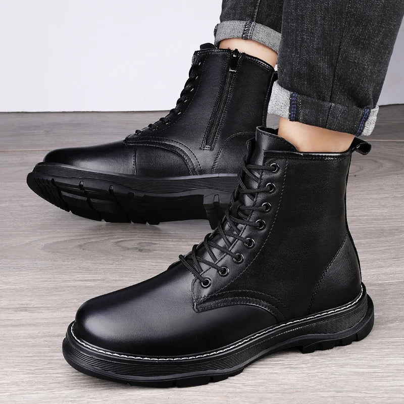 Leather High Top Boots Height Increase 2.3"