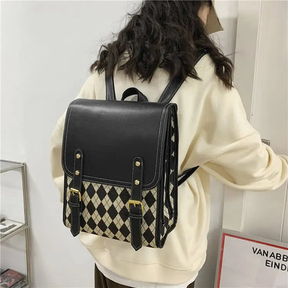 JIAERDI Preppy Style Plaid Backpack Women Harajuku Vintage Rhombic Lattice Jk Brown Backpacks Ladies Retro School Bag Aesthetic