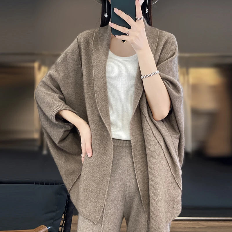 Autumn And Winter Loose Womens Clothing 100% Wool Cardigans Warm Soft Long Sleeve Female Sweaters Fashion Shawl