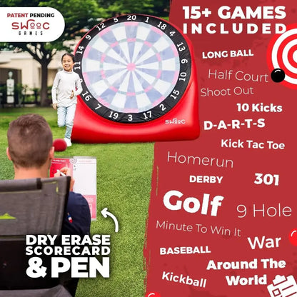 Games - Giant Kick Darts (Over 6ft Tall) with 15+ Games Included - Jumbo Soccer Darts with Air Pump - Big Inflatable Games