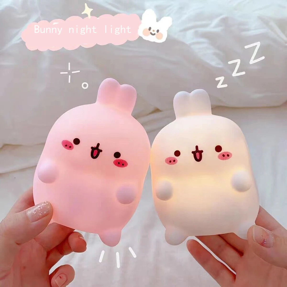 Rabbit Night Light Bedhead Bedroom LED Small Table Light Non Plug In Floor Stand Creative Atmosphere Night Light Decoration