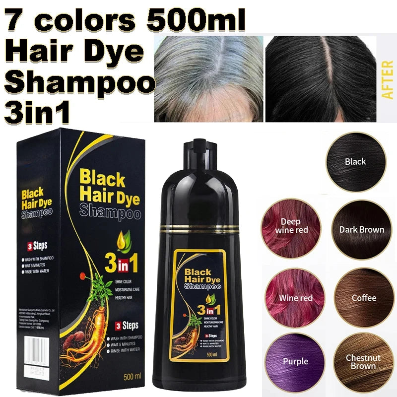 3 In 1 Instant Coloring Shampoo Natural Black Color for Men Women Hair Dye Herbal Brown Purple Hair Dye Hair Dye Shampoo