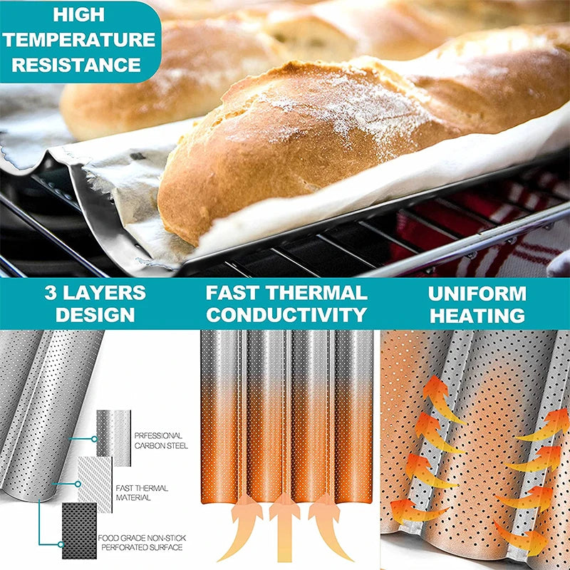 2/3/4PCS of Non Stick Bread Tray Baking Utensils Kitchen Tray Non Stick Hole French Wave Shaped Bread Baking Tray Utensils