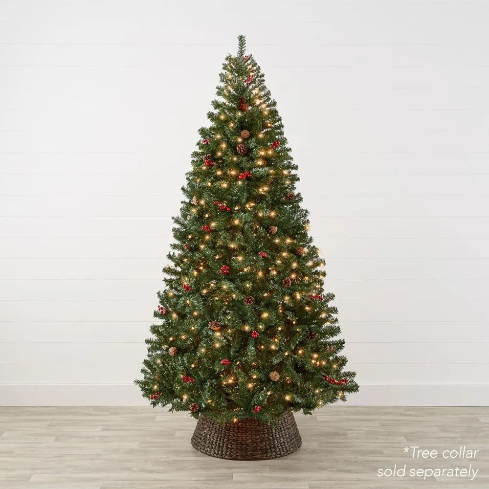 6-foot pre illuminated spruce hinge artificial Christmas tree with 798 tips, pine cones, berries, 250 lights, metal base