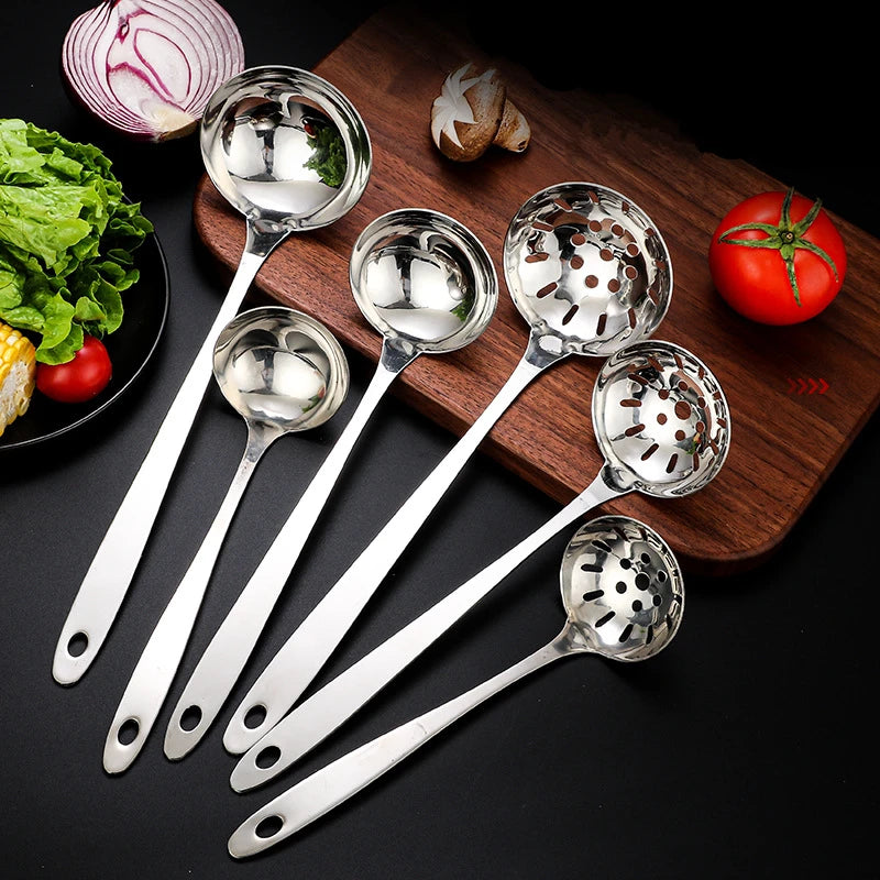 Long Handle Stainless Steel Hot Pot Spoon Colander Kitchen Soup Ladle Skimmer Ramen Scoop Tablespoons Tableware Home Utensils