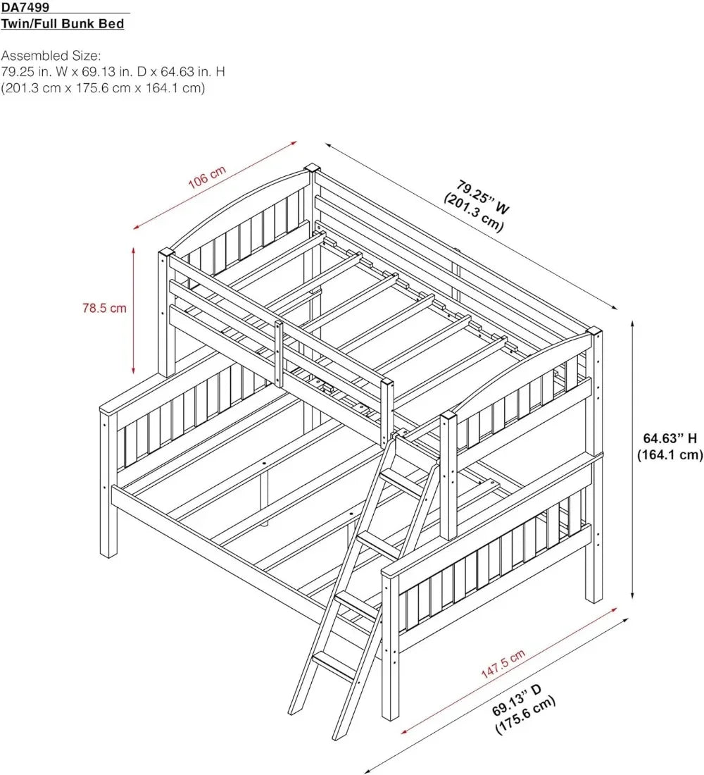 Living Airlie Solid Wood Bunk Beds Twin Over Full with Ladder and Guard Rail, White