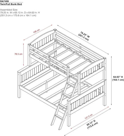 Living Airlie Solid Wood Bunk Beds Twin Over Full with Ladder and Guard Rail, White