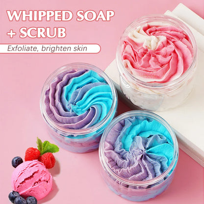 Vegan Whipped Soap Bath Cleansing Moisturizing Body Wash Exfoliating Smooth Skin Rainbow Scrub Soften Shave Vegan Handmade Shower Soap