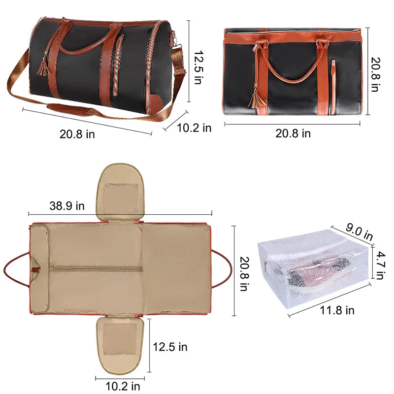 Fashion Large PU Folding Suit Storage Bag Women High Capacity Luggage Handbag Travel Sport Outdoor Multi Function Organizer