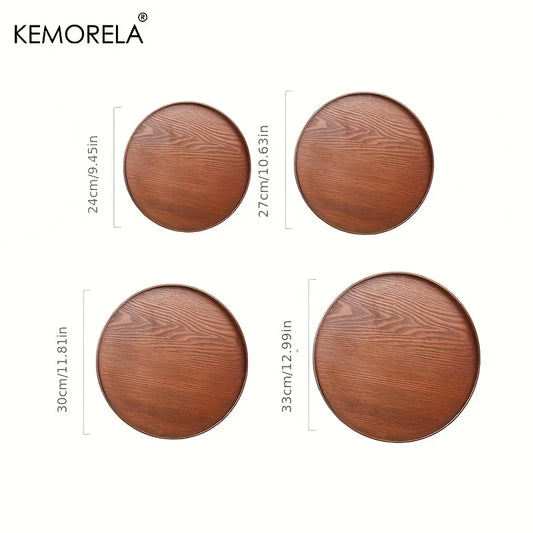 Kemorela 4 sizes Round Acacia Wood Serving Tray Decorative Tray Farmhouse Candle Holder Tray for Kitchen Counter Home Decoration