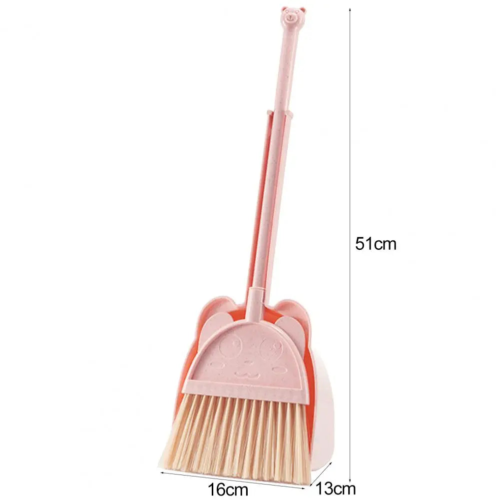 1 Set Mini Children Broom Dustpan Cartoon Flexible Bristles Kids Pretend Play Toddlers Indoor Outdoor Floor Sweeping Tool Kit