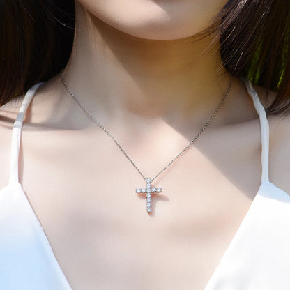 KNOBSPIN D VVS1 Moissanite Cross Pendant Necklace Original s925 Sliver Box Chain Plated 18k White Gold Fine Necklaces for Women