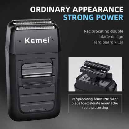 Kemei Rechargeable Cordless Shaver for Men Twin Blade Reciprocating Beard Razor Face Care Multifunction Strong Trimmer KM-1102