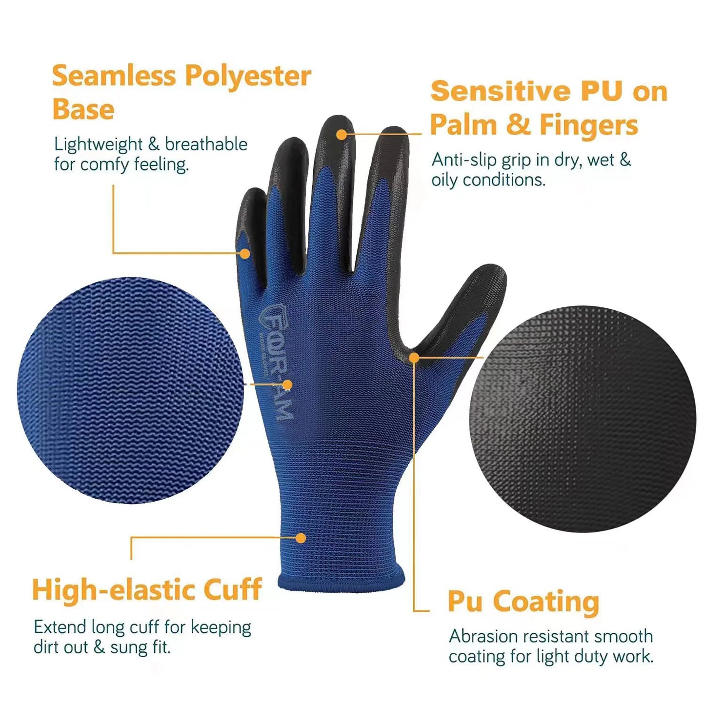 3/12Pairs Ultra-Thin PU Coated Work Gloves, Excellent Grip Gloves, Nylon Shell Black Polyurethane Coated Safety Work Gloves