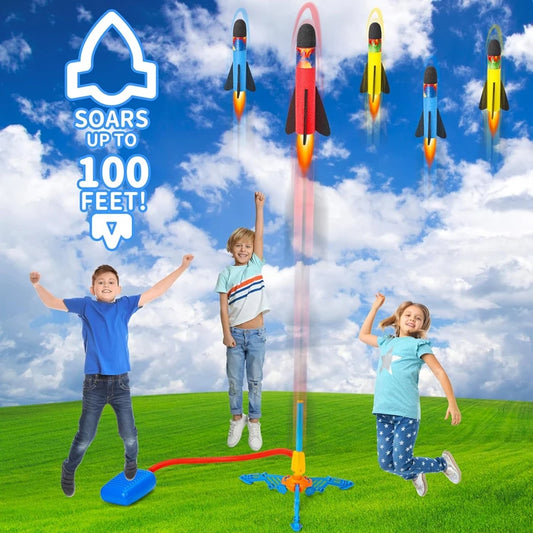 Toy Rocket Launcher for Kids, Stomp to Flying Foam Rocket & Jump Air Launch Pad, Fun Outdoor Activitie Sport Game for Children