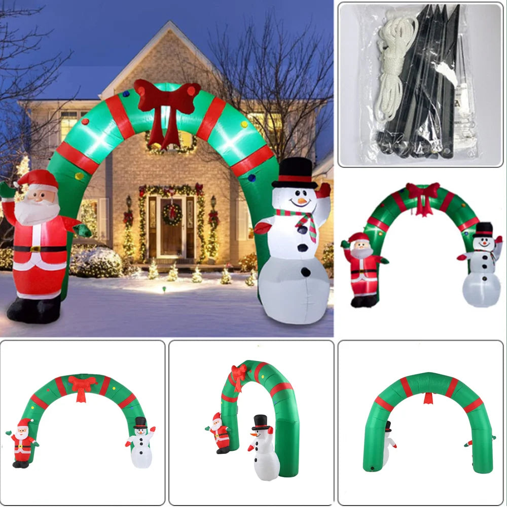 3.1M Christmas Inflatable Archway with Santa Claus and Snowman Airblow Arch，Built-in Led for Yards Outdoor Party Decoration