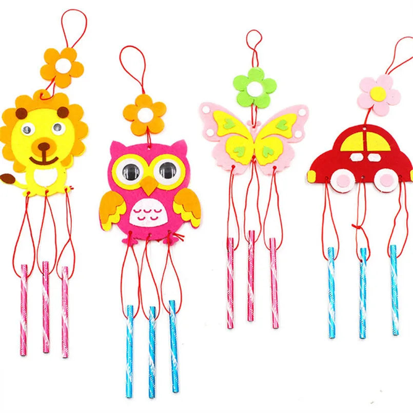 4Pcs/set Children DIY Wind Chimes Handmade Craft Toy Kits Wind Bell Arts Cartoon Hangings Stickers Kids Windbell Toys For Girls