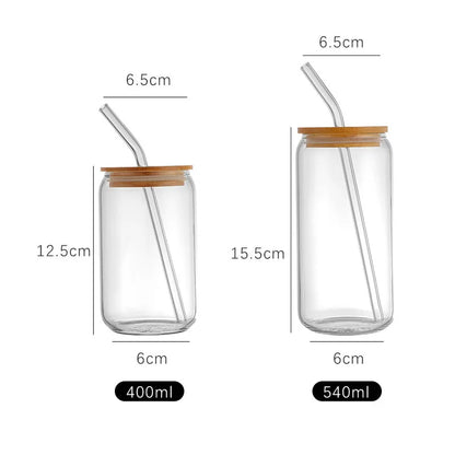 400ml/540ml Glass Cup With Lid and Straw Transparent Bubble Tea Cup Juice Glass Beer Can Milk Mocha Cups Breakfast Mug Drinkware