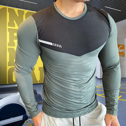 Mens Fitness Running T-shirt Gym Compression Sweatshirt Dry Fit Exercise Sports Tops Breathable Elasticity Rash Guard Clothing